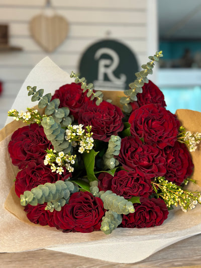 One Dozen hand-tied red roses